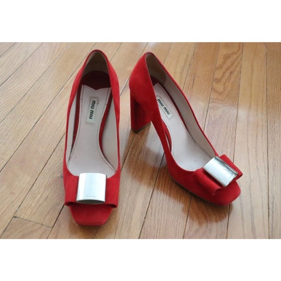 Women's Red Leather Miu Miu Heels US 9 / EU 39 - Picture 2 of 4